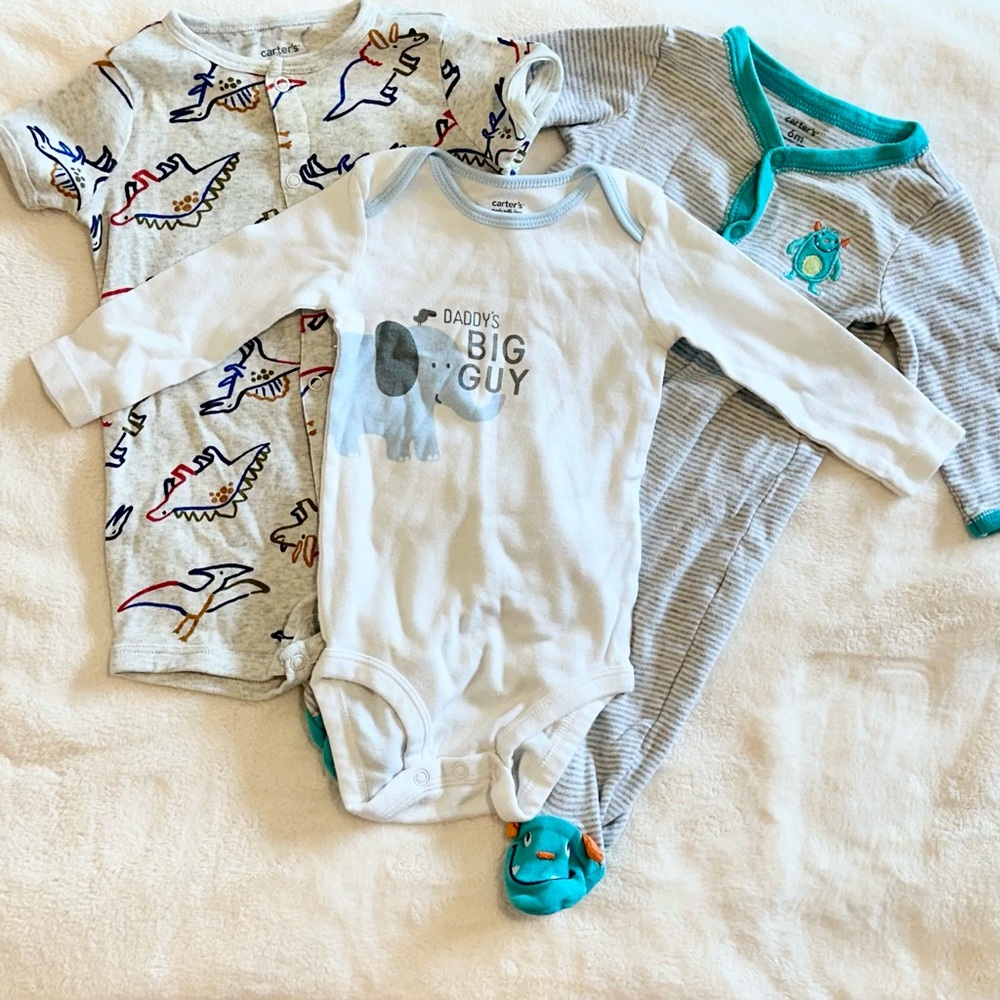 Carter's Dino, Elephant and Monsters Bodysuit Set - Size: 6 Months